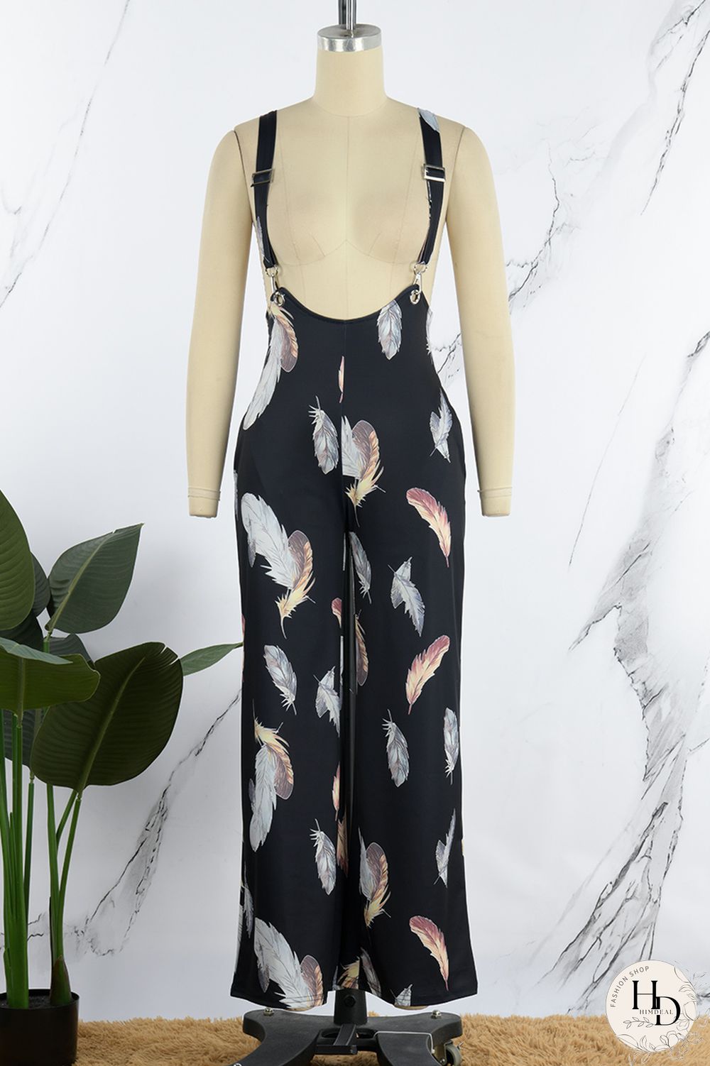 Blue Casual Print Patchwork Spaghetti Strap Regular Jumpsuits (Without Shirt)