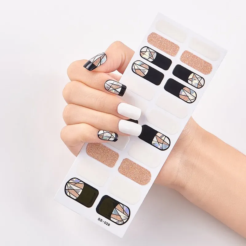 22 Tips/Sheet Solid And Shivering Patterned Nails Nail Wraps DIY Self Adhesive Nail Art Stickers 2020 Designer Nail Decals