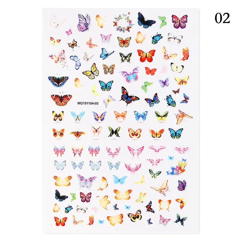 2021 Hot 3D Nail Art Stickers Butterfly Pattern Transfer Sticker Decals Self Adhensive Slider Decoration Nail DIY Design