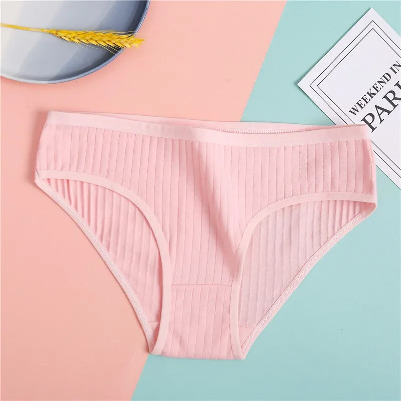 FINETOO Women's Underpants Soft Cotton Panties Girls Solid Color Briefs Striped Panty Sexy Lingerie Female Underwear M-XL Panty