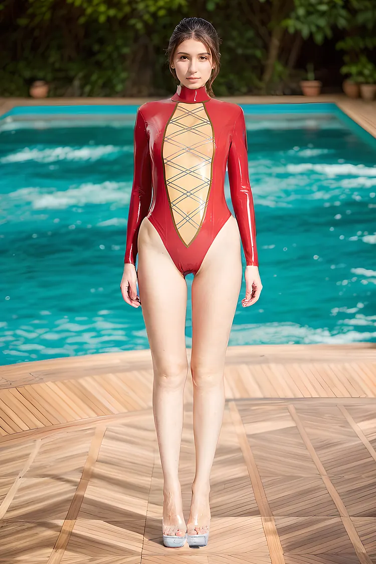 Women's Criss-Crossed Latex Bodysuit: Showgirl Style