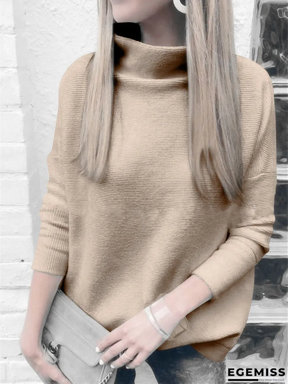 Long Sleeve Turtleneck Knitted Sweater | EGEMISS