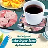 6Pcs/set Diamond Painting Wooden Flower Coaster Cup Cushion With Holder