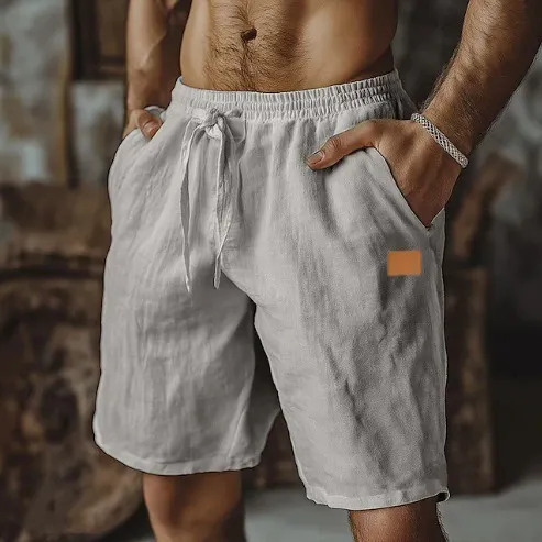Men's Vintage Solid Color Cotton And Linen Drawstring Elastic Waist Shorts