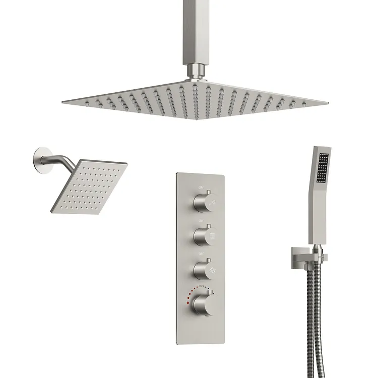 EVERSTEIN Rainfall Three Heads Shower System in Brushed Nickel SFS-1061-NK16