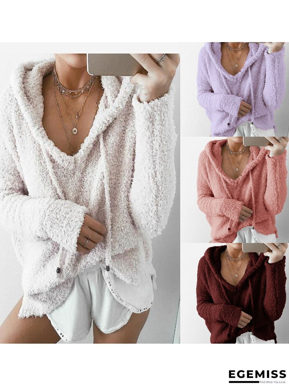 Hoodie Long Sleeve Casual Mohair Sweater | EGEMISS