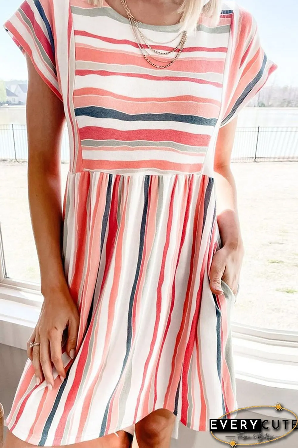Short Sleeve Stripes Casual Dress