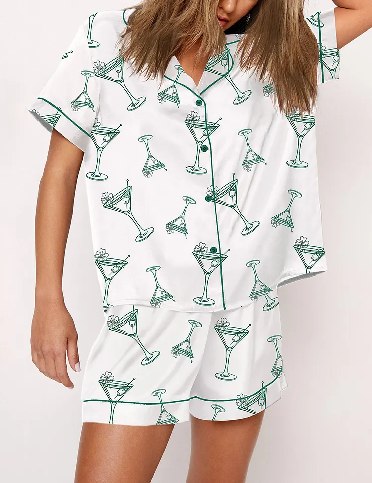 Women&rsquo;s A Tini Bit Irish St. Patrick's Day Retro Irish Vibes Short Sleeve Satin Pajama Set