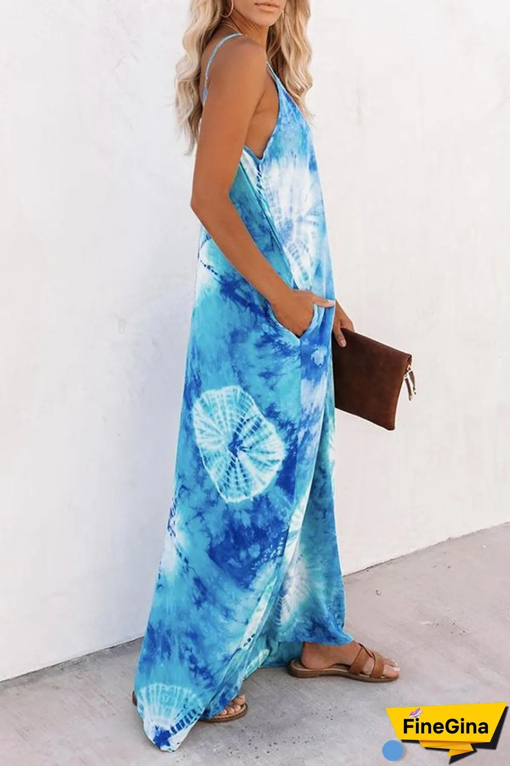 Casual V-neck Loose Sling Maxi Dress P10662
