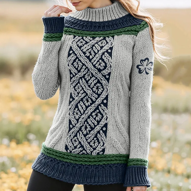 Women's Celtic Classic Knotted Contrast Jacquard Sweater