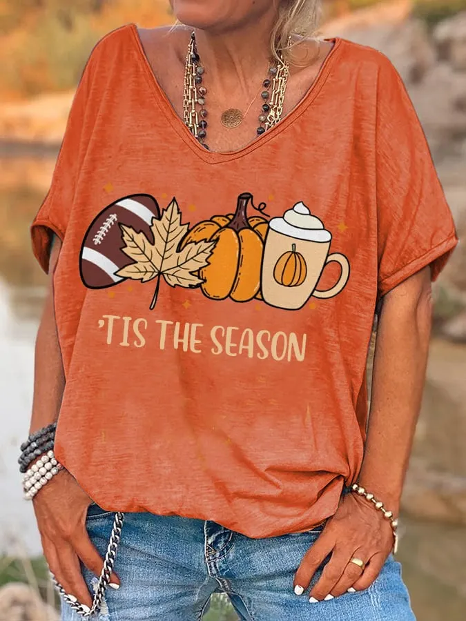 Women's Casual Fall Pumpkin Print T-Shirt 