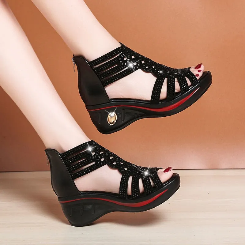 New Fashion Wedge Sandals Women Summer Shoes Elegant Ladies Rome Sandals Brand Female Sandalias Black Wedge Heels YX1629