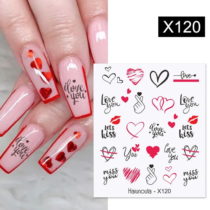 Harunouta Marble Blooming 3D Nail Sticker Decals Flower Leaves Transfer Water Sliders Abstract Geometric Lines Nail Watermark