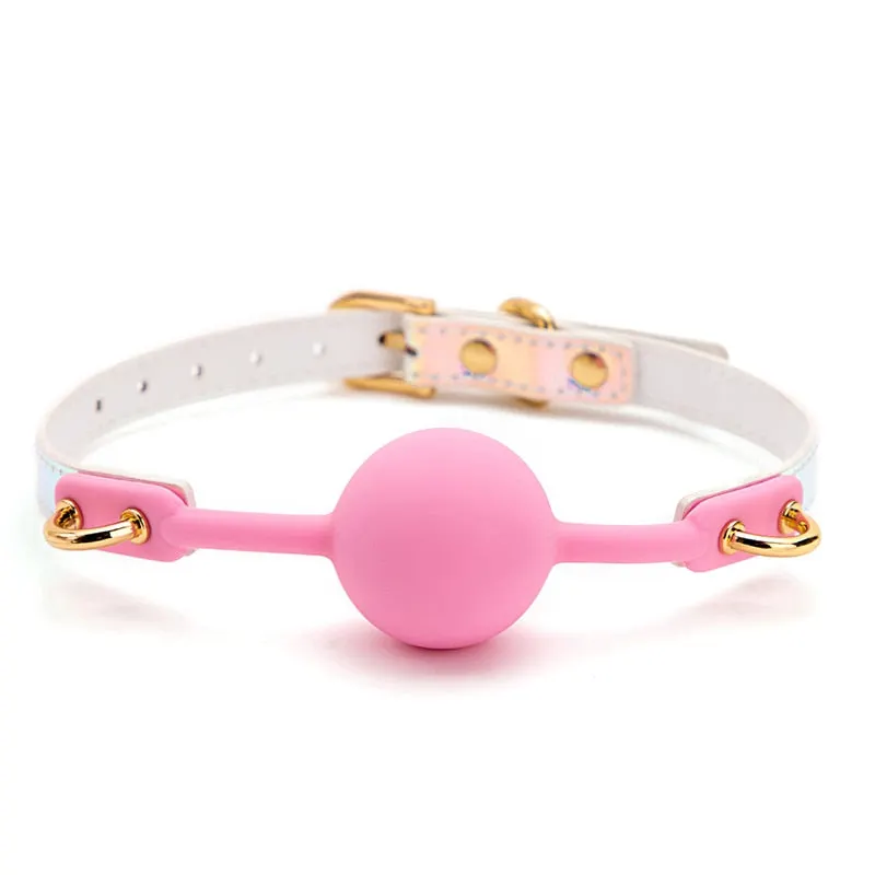 OJBK Sex Toys For Couples Adult Games Colorful Soft Silicone Ball Gag Oral Fixation PU Leather Conquer ToysBondage Mouth Gag