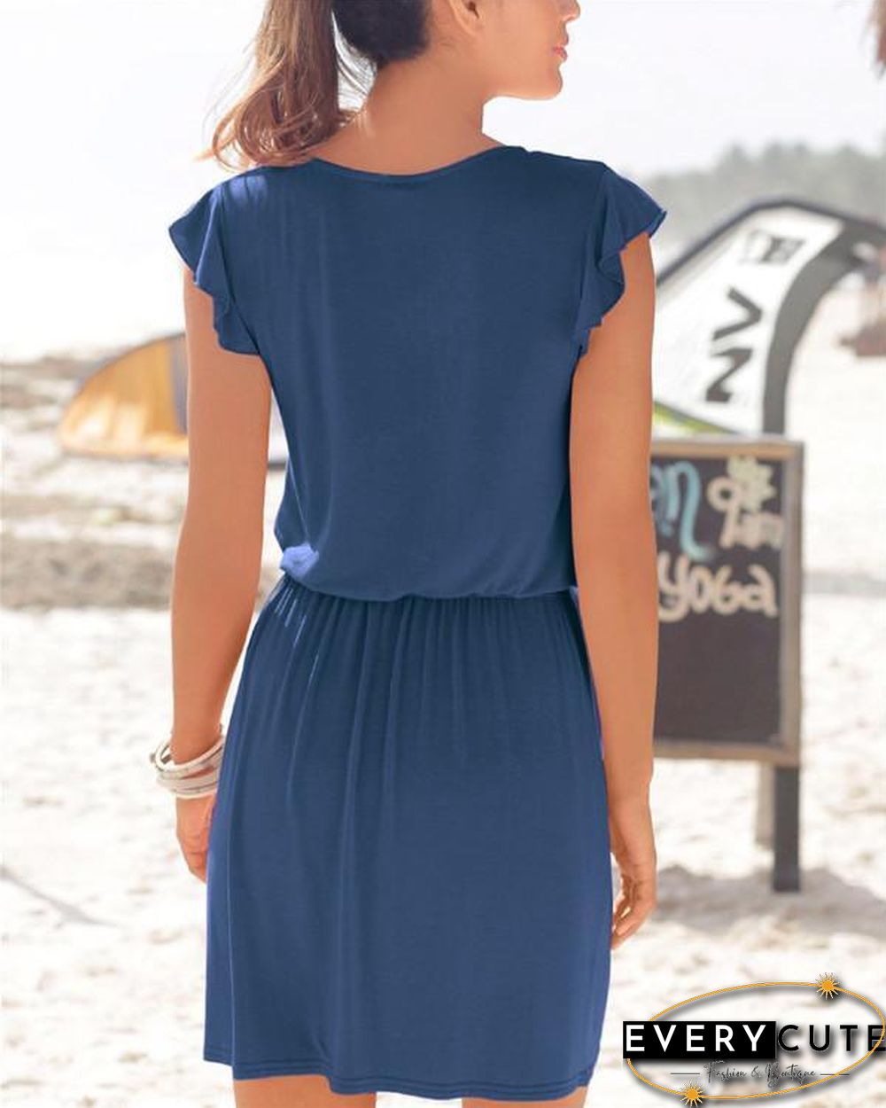 Solid Women V Neck Casual Mini Dress