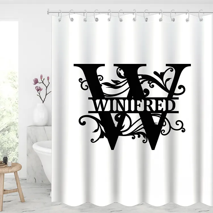 Custom Monogram Split Letter Name Waterproof Shower Curtains With 12 Hooks
