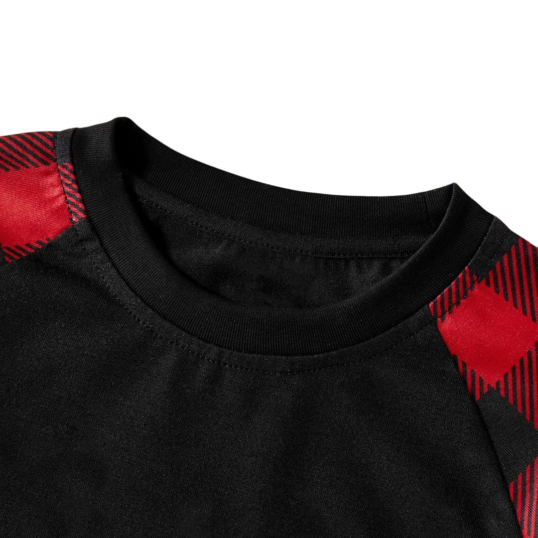 Christmas Pattern and "2024 Family Christmas" Text Print Black & Red Plaid Christmas Matching Pajamas