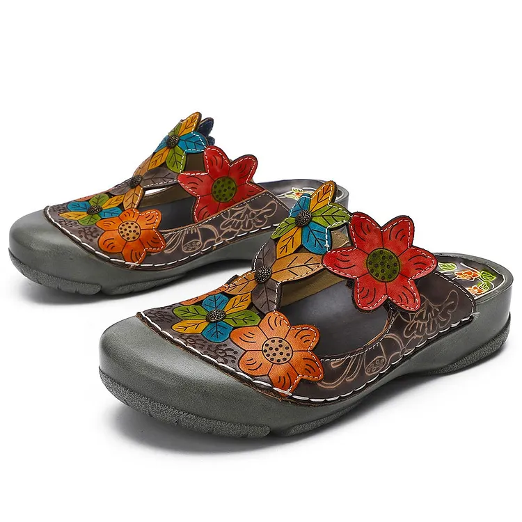Vintage Splicing Flowers Pattern Sandals