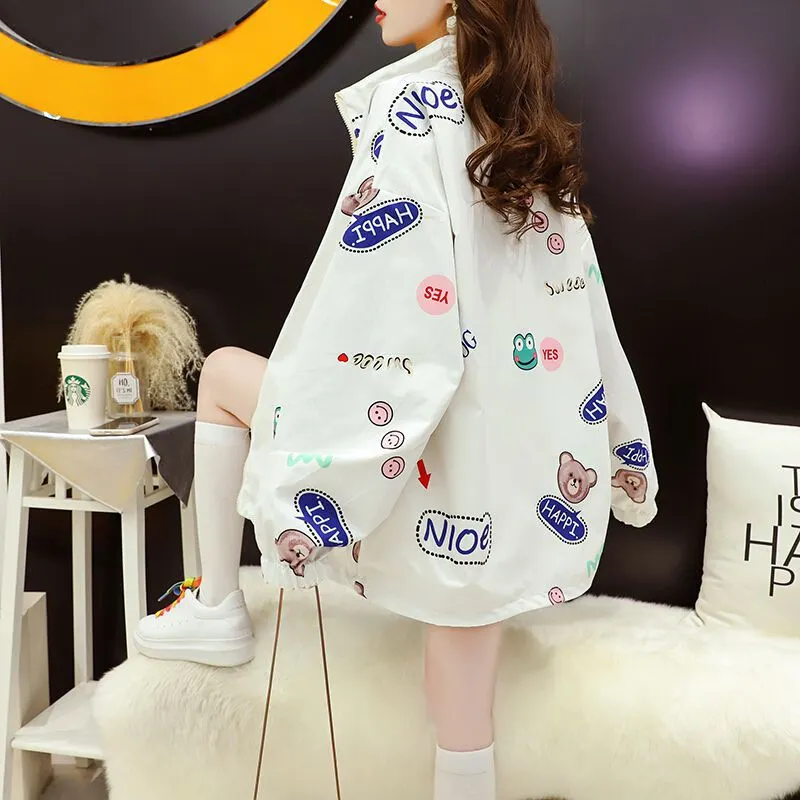 Suofun Casual O-Neck  Zipper New Spring 2021 Fahsion Loose Net Red Fried Street Top Print Double Sided Spring And Autumn Jacket