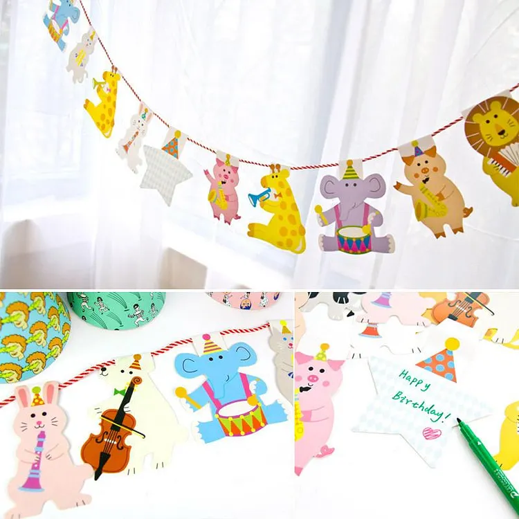 Bentoy Cartoon Animal Bunting Birthday Party Accessories