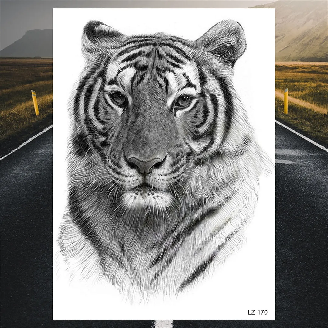 Large Lion Temporary Tattoos For Men Adults Realistic Totem Watercolor Tiger Fake Tattoo Sticker Chest Body Tatoos Waterproof