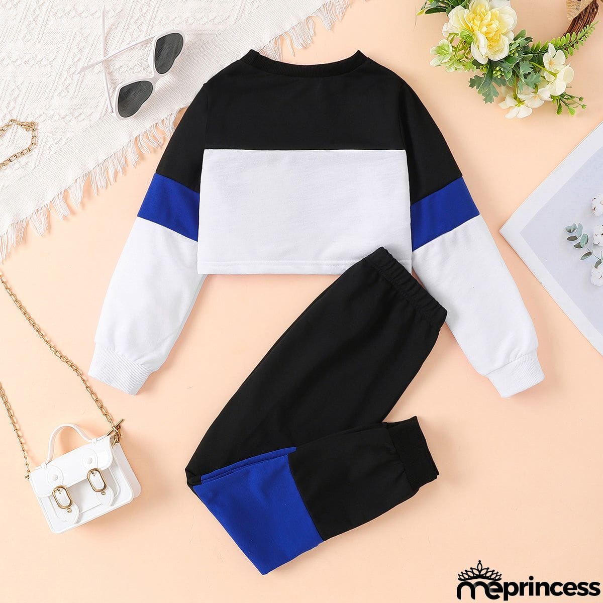Color Block Round Neck Long Sleeve Top and Pants Set