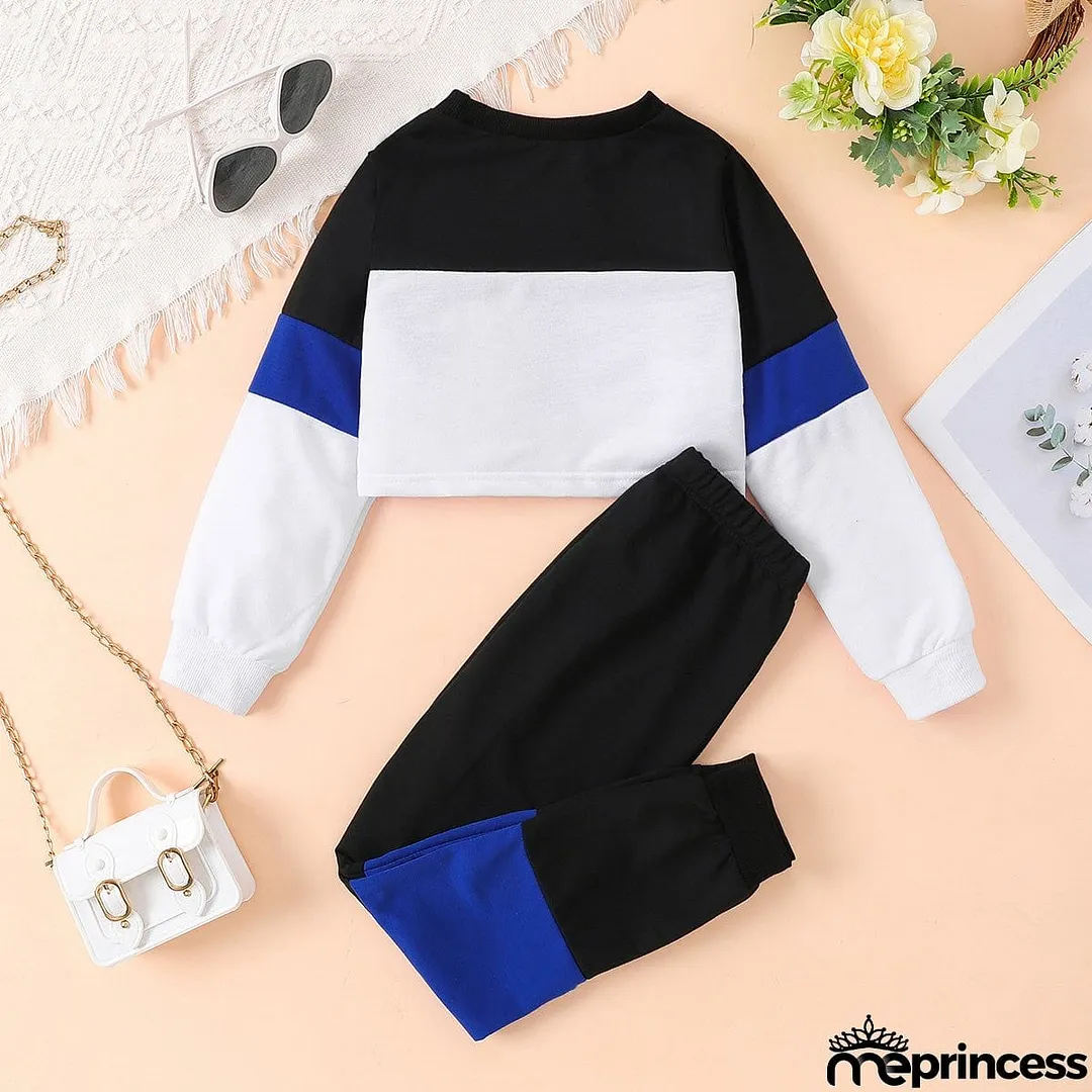 Color Block Round Neck Long Sleeve Top and Pants Set