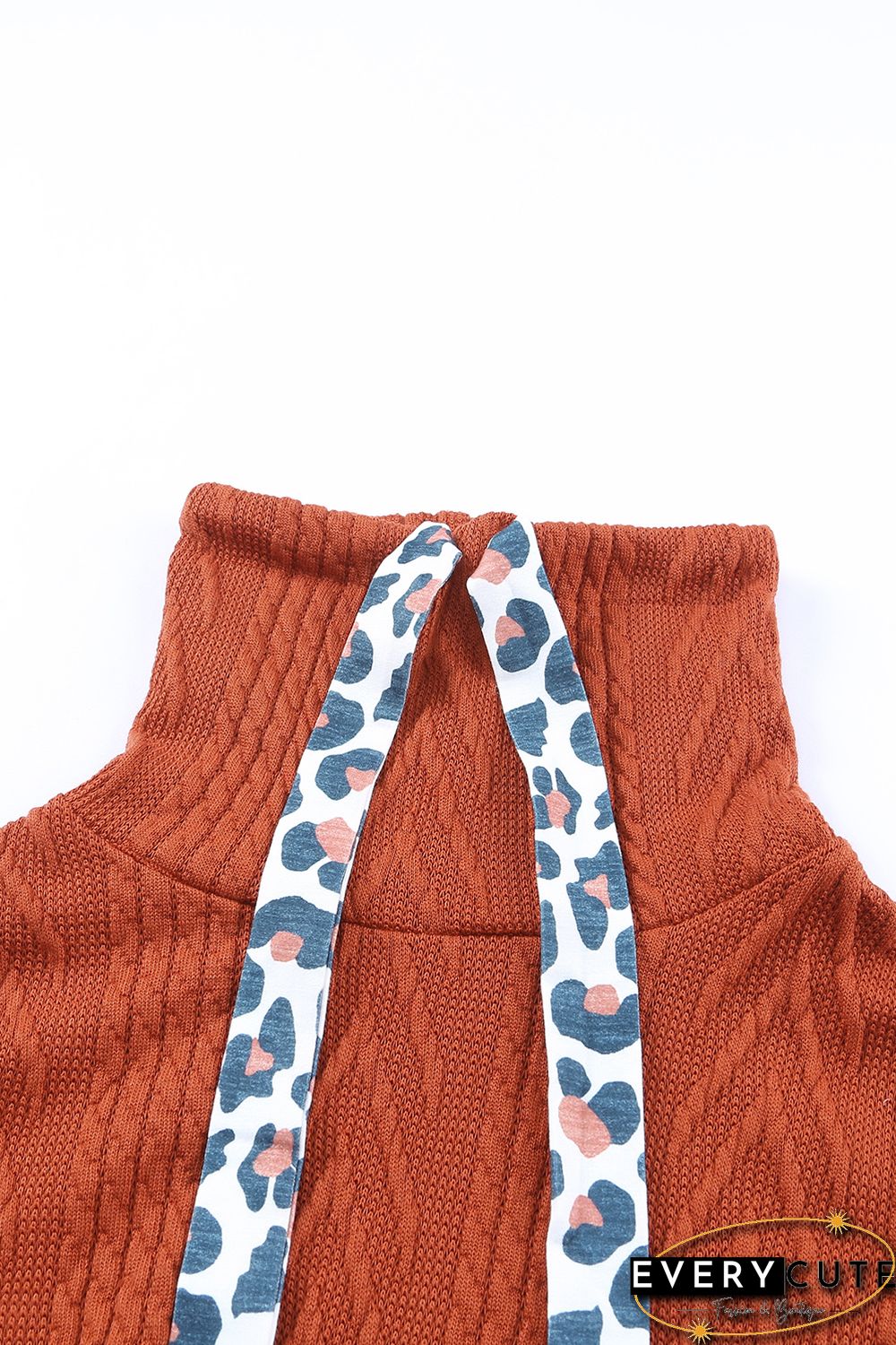 Leopard Patchwork Cowl Neck Knit Top