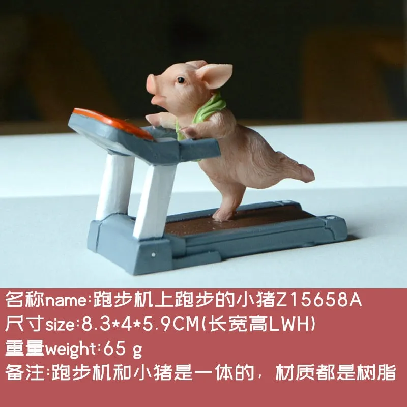Creative Cute Pig Ornament Sporting Bunny Squirrel Cat Animal Figurines Exercising Series Resin Craft Tabletop Decorations