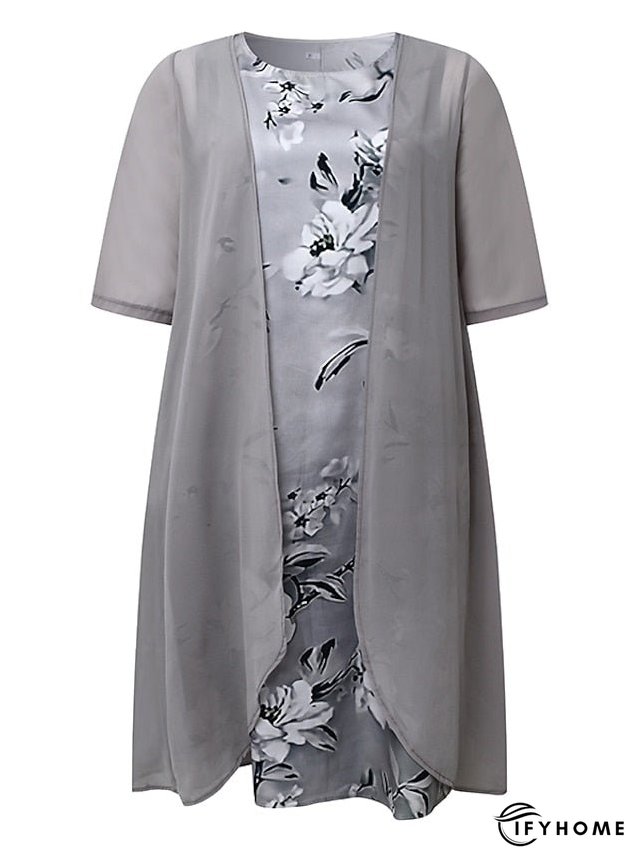 Women's Plus Size Curve Two Piece Dress Floral Round Neck Print 3 4 Length Sleeve Spring Summer Work Casual Midi Dress Casual Daily Dress | IFYHOME