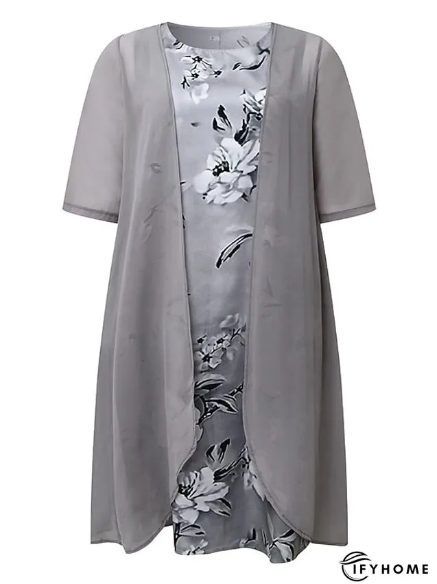 Women's Plus Size Curve Two Piece Dress Floral Round Neck Print 3 4 Length Sleeve Spring Summer Work Casual Midi Dress Casual Daily Dress | IFYHOME