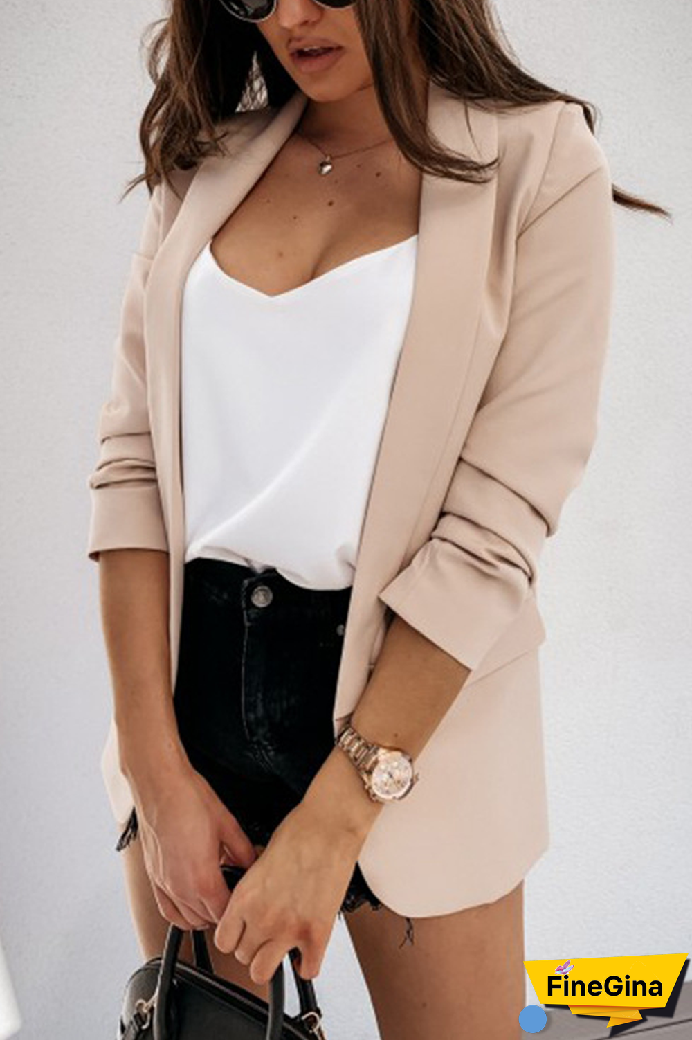 Solid Wide Lapel Double Pockets Blazer