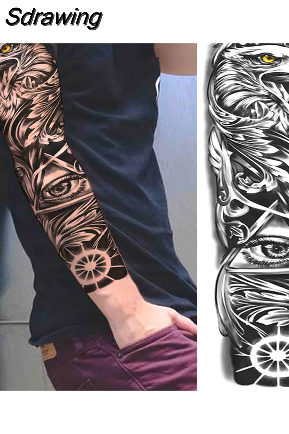 Sdrawing Arm Temporary Tattoos Sleeve For Men Women Realistic Fake Tatoos Warrior Lion Tiger Flower Tatoo Sticker Black Totem Maori 507-1