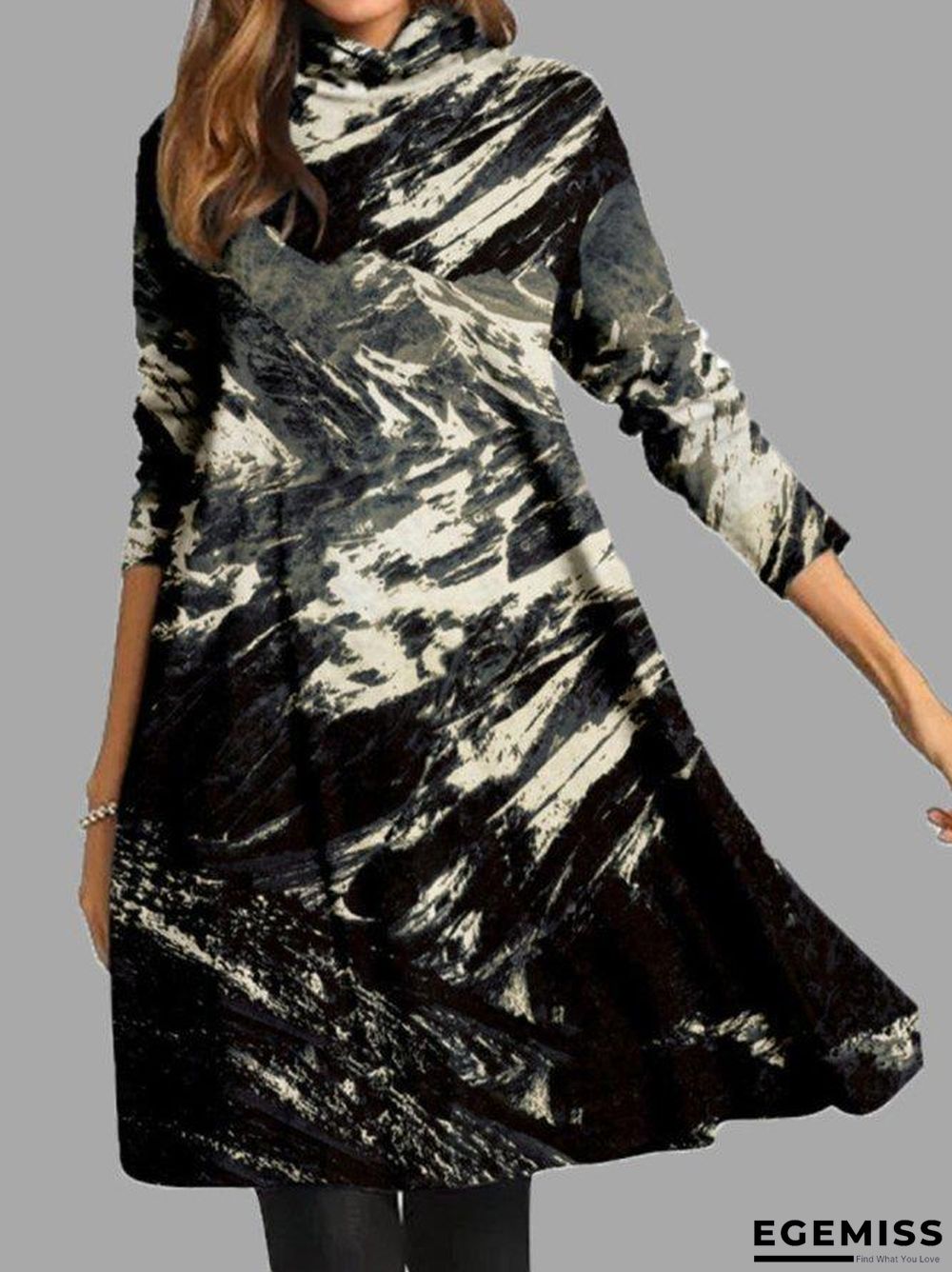 Casual Long Sleeve Printed Dresses Black Dresses | EGEMISS