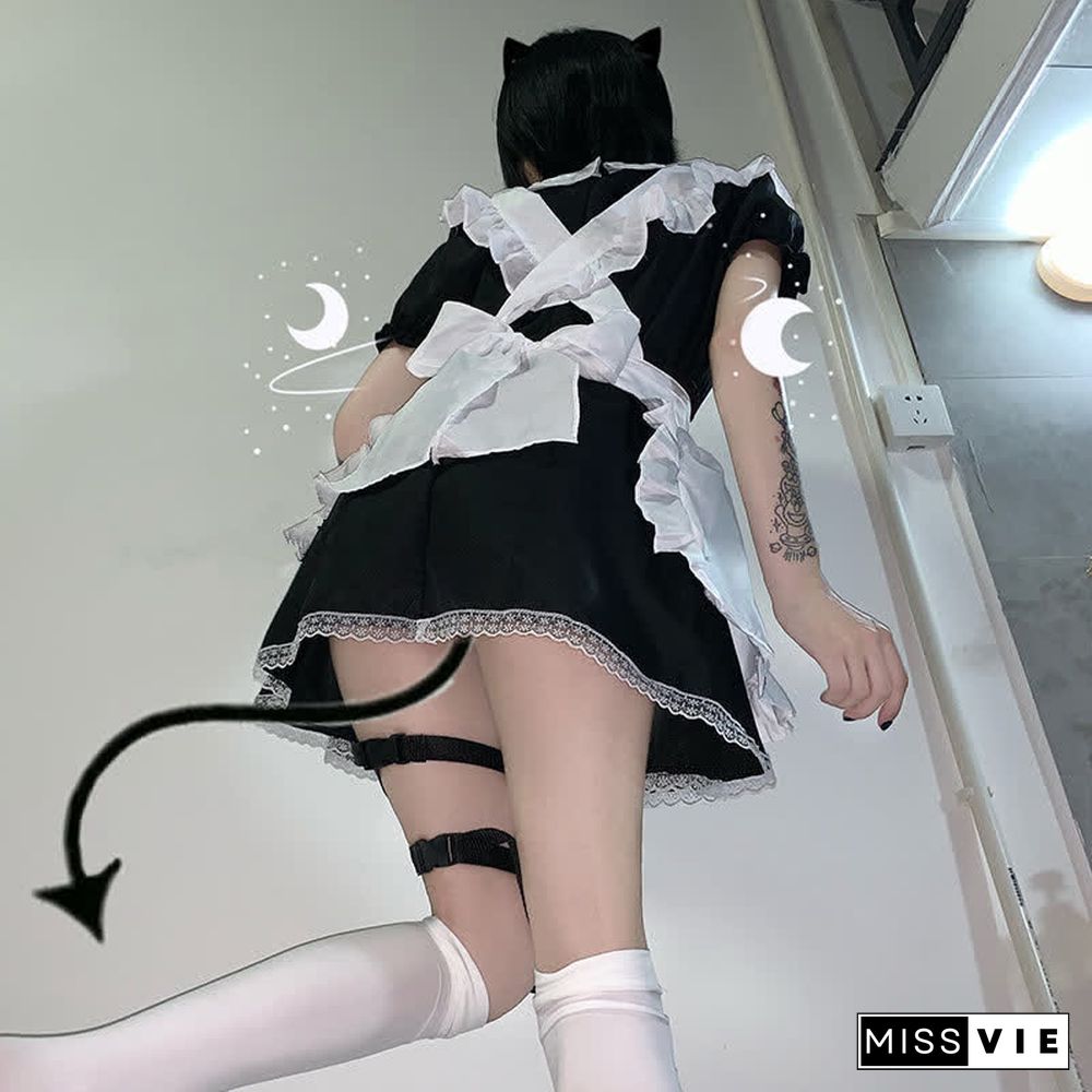 Lolita Doll Collar Kitty Hollow Out Ruffled Maid Dress