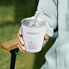 Double Wall Insulated Coffee Cup with Straw 304 Stainless Steel Beer Mug (White)