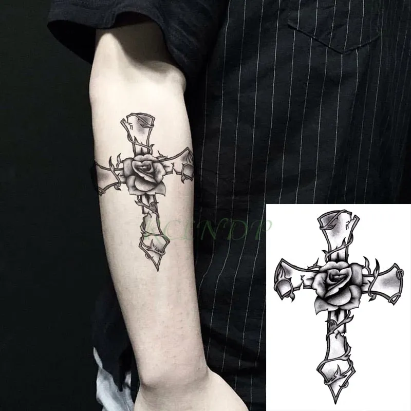 Waterproof Temporary Tattoo Sticker Neck Black Word Angel Devil Bull Cross English Letters Flash Tatoo Fake Tatto for Woman Men