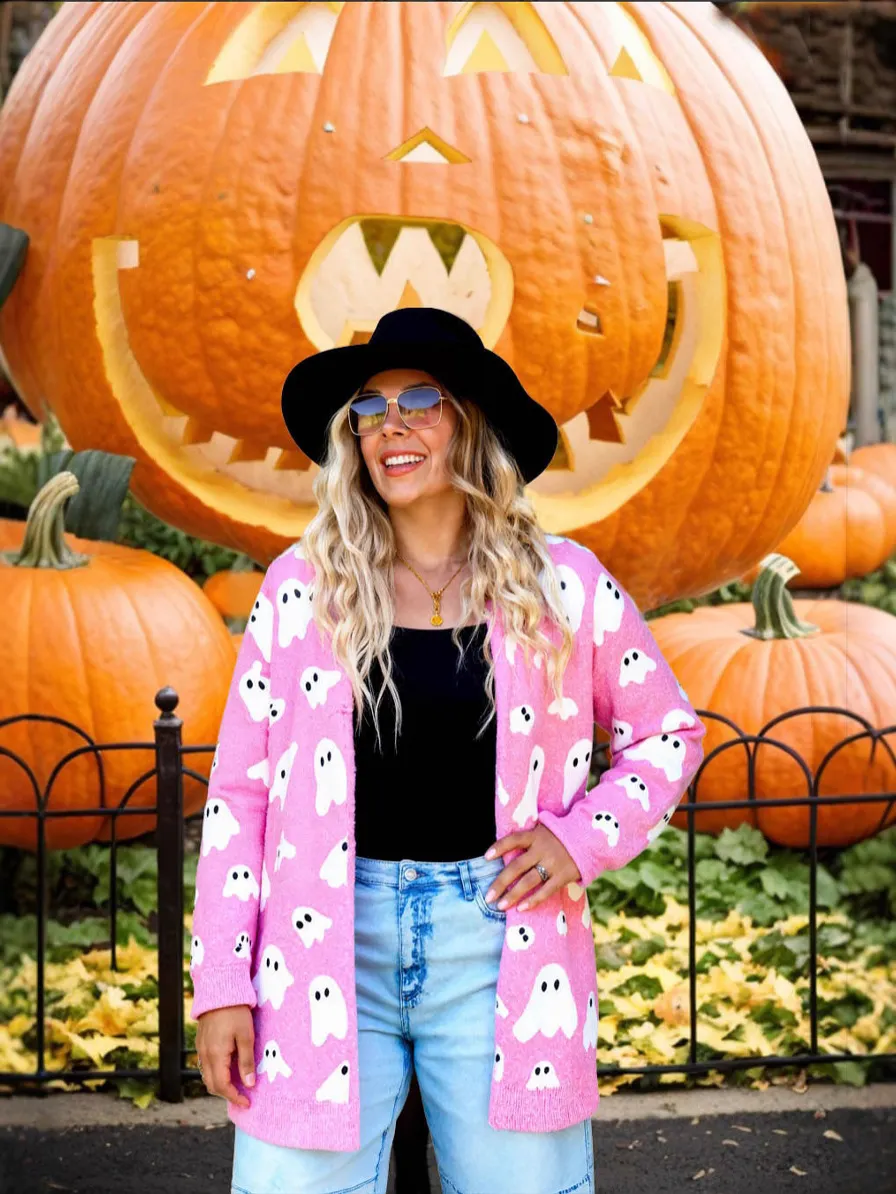 Athvotar Athvotar Ghost Pattern Long Knitted Open Shirt In Autumn And Winter Long Loose Sweater Coat Woman