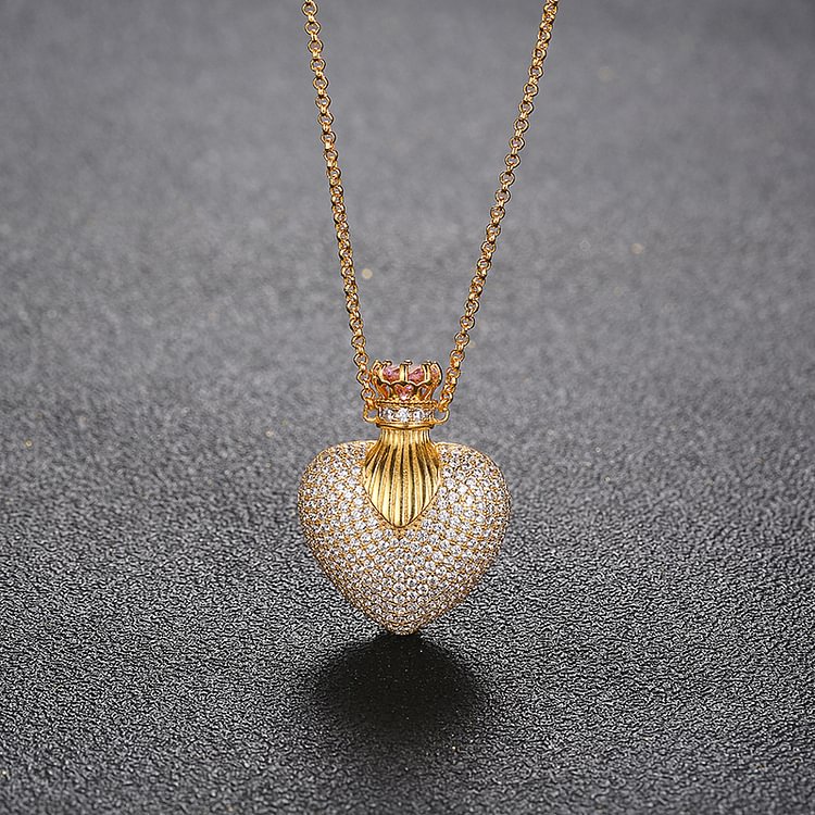 Iced Out Heart Shaped Perfume Bottle Pendants Necklaces Hip Hop Bling Bling For Women