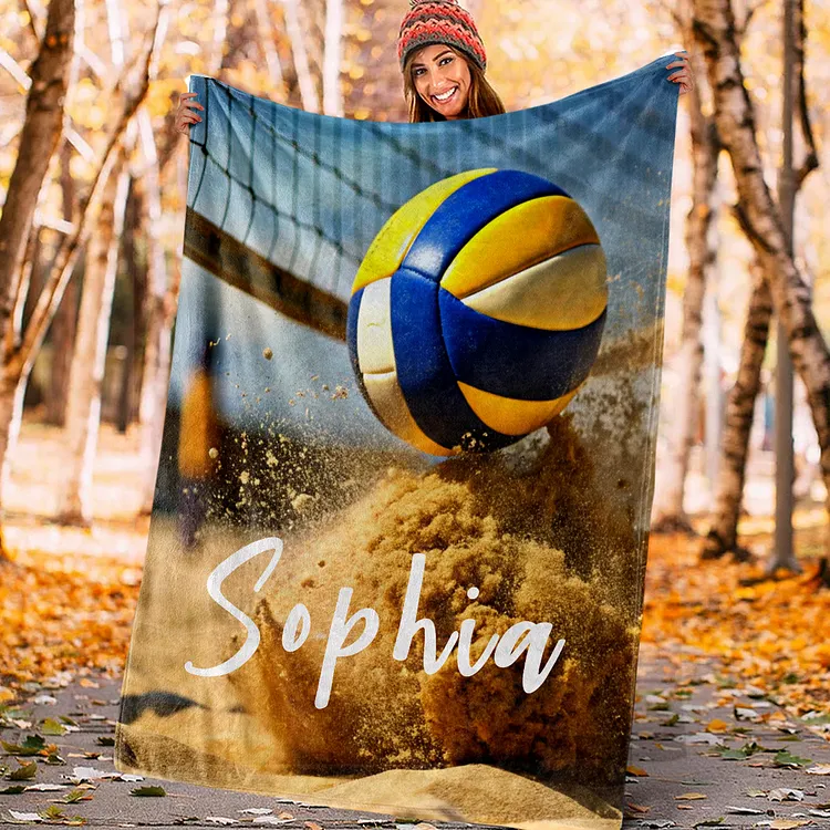 Personalized Volleyball Blanket, Sport Theme Blanket with Number and Name Birthday Team Gift for Athletes Sport Lovers | BKKid745