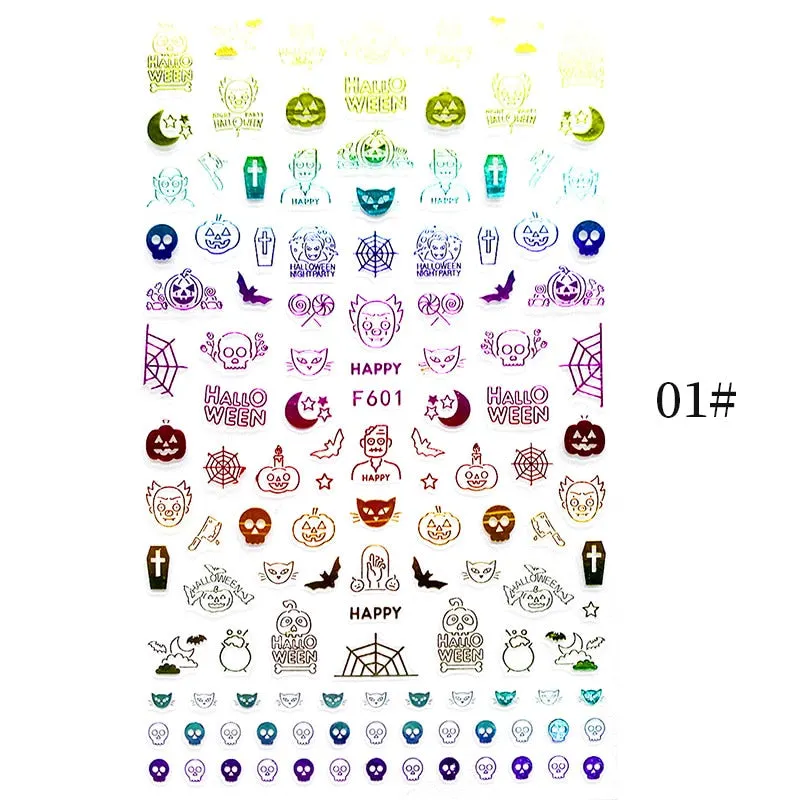1pcs Halloween Pumpkin Skull Design 3D Nail Stickers Geometry Christmas Snowflake Winter Slider Nail Foils Manicures Decoration
