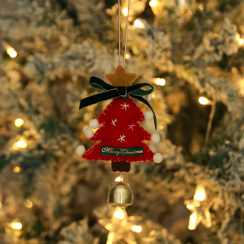 Handcrafted Christmas Plush Tree Ornament & Car Pendant Jingle Bells Decorations