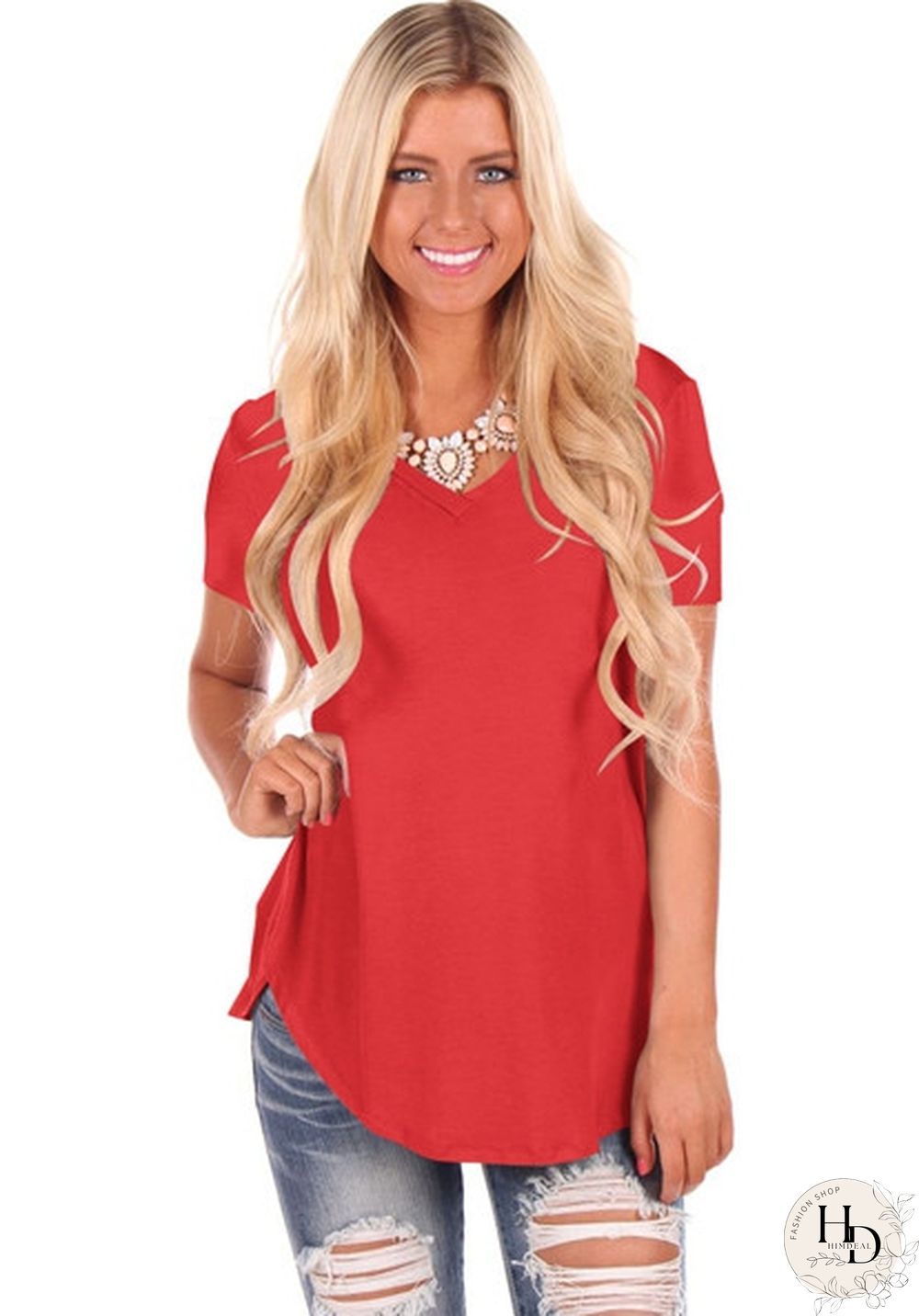 As Show-8 Fashion Casual Regular Stand Solid Slim Tees & T-shirts