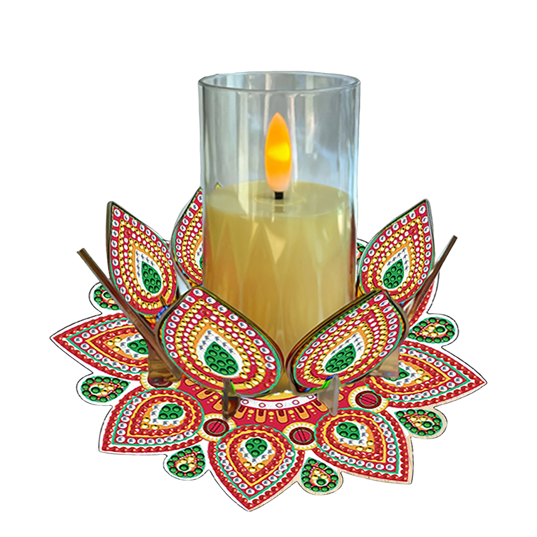 Mandala Lotus-J Acrylic DIY Diamond Painting Candle Holders Without Candles Crystal Painting Tealight Candle Stand Table Centerpiece for Adults Beginners Home Party Decor