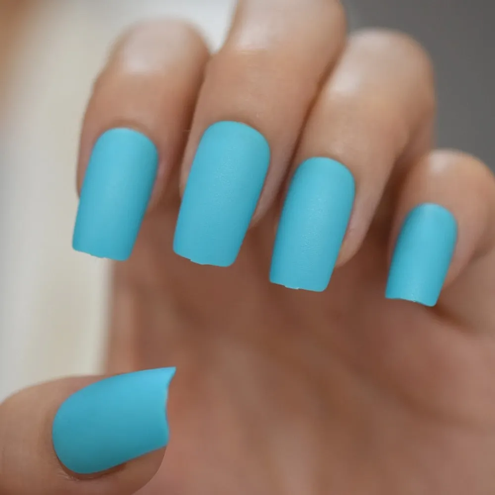 Medium Long Matte Fake Nails White Matt Solid Color Nail Tips Square Acrylic Fignernails 24-Nail Inspo