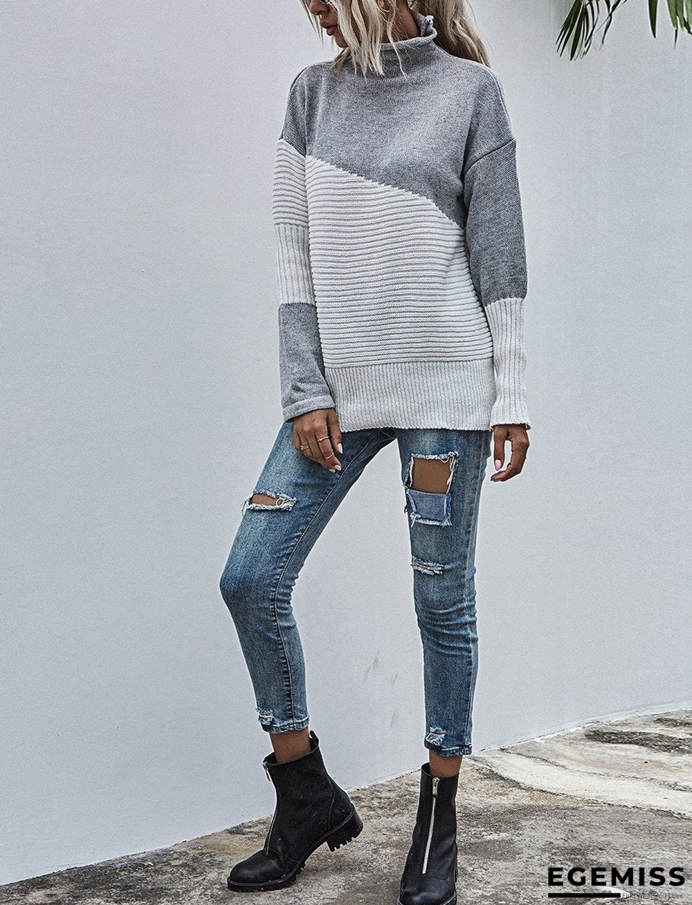 Color-blocking Sweater Women's Autumn And Winter New Contrast Color Pullover Sweater | EGEMISS