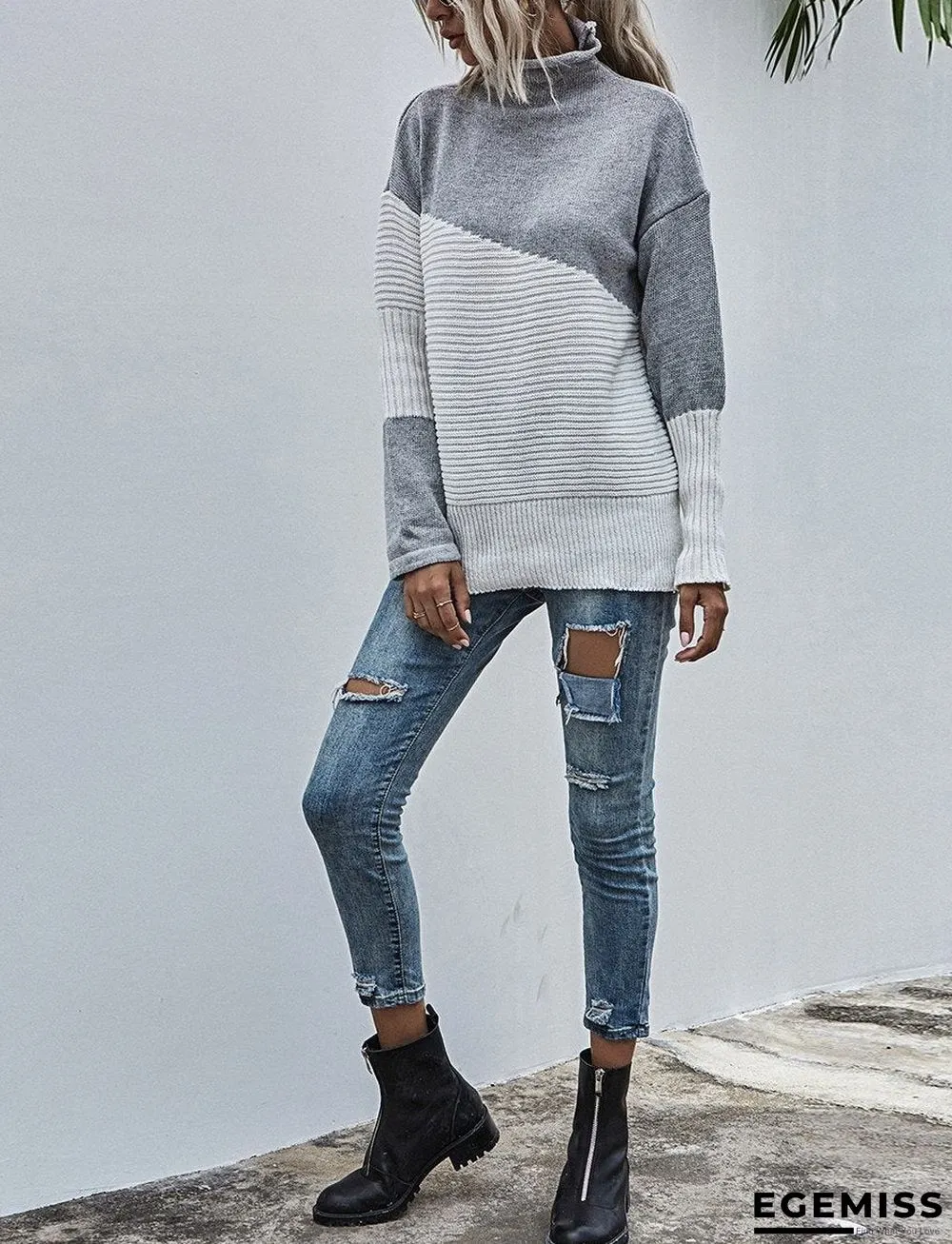 Color-blocking Sweater Women's Autumn And Winter New Contrast Color Pullover Sweater | EGEMISS