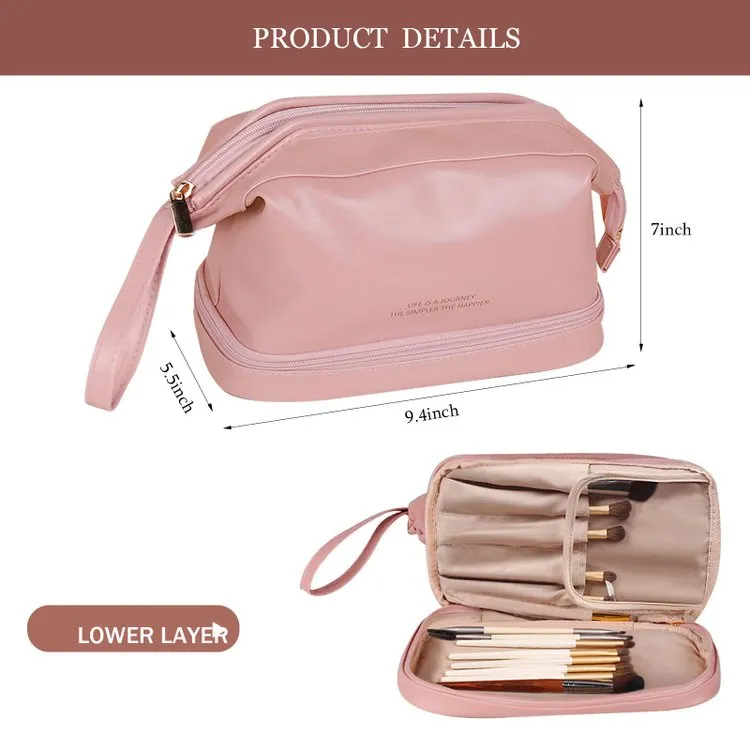 Booxom Leather Cosmetic Bag with Handle and Divider （Buy 2 Free Shipping）