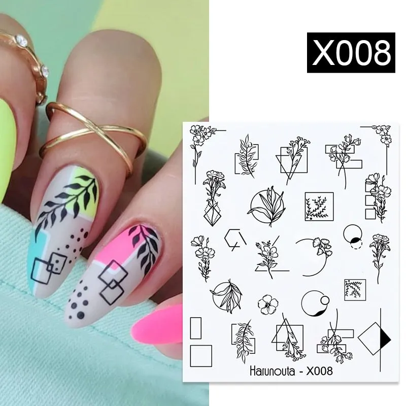1 Sheet Leaves Geometry 3D Nail Art Stickers Sliders Mandala Flowers Leaf Adhesive Nail Decals Foil Decoration Manicuring Wrap
