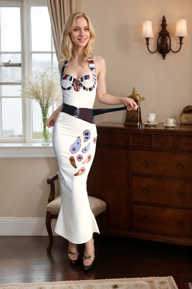 Women Latex Dress Multi-colored Stripe Formal Halter